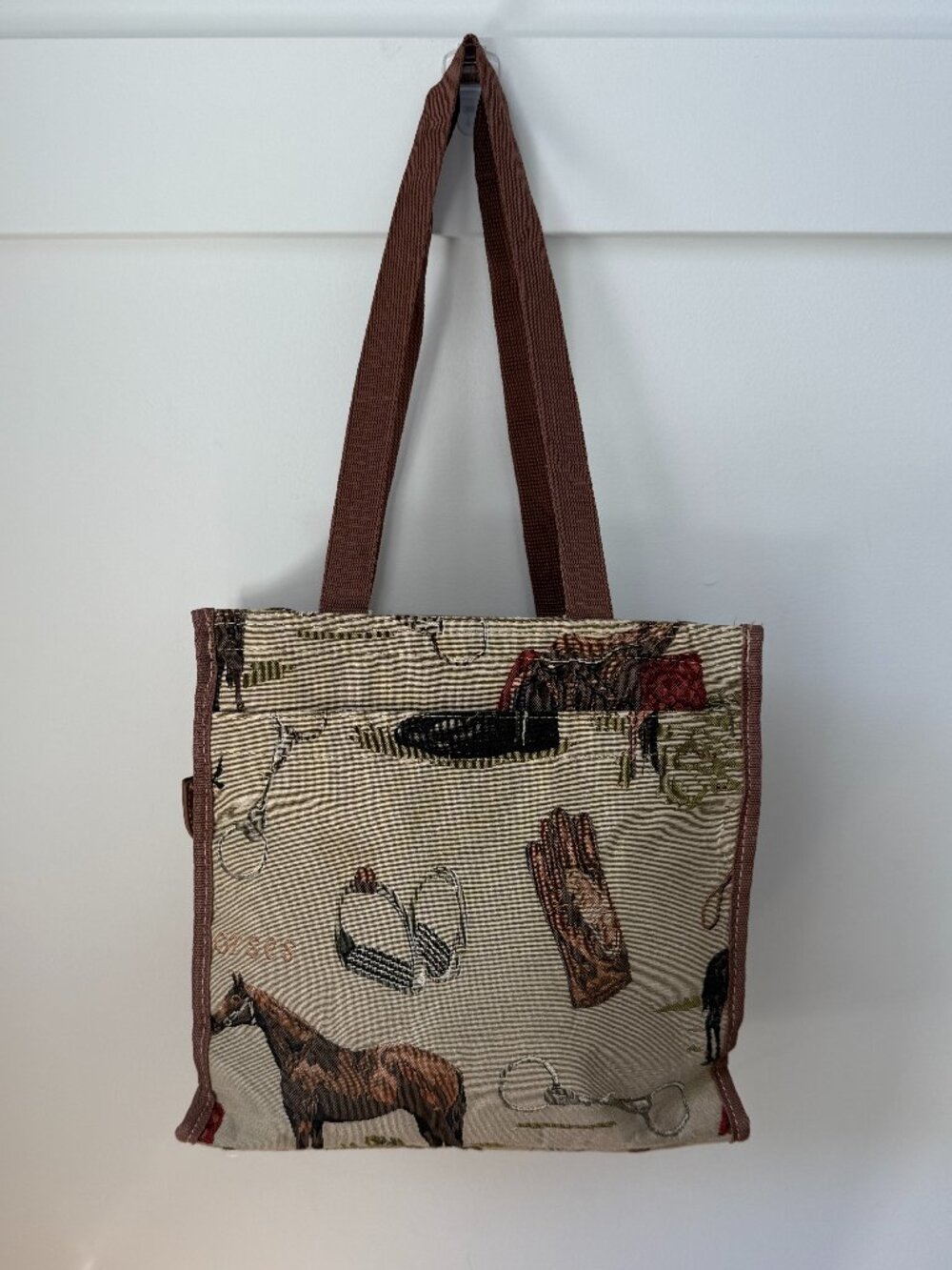 SIGNARE Equestrian Tapestry Horse Shopper Tote Bag Woven Shoulder Bag